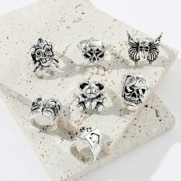DAIIIBABYYY  -  Trendy Vintage Plated Silver Skeleton Rings for Men Party Punk Jewelry Gothic Snake Opened Rings Finger Accessories for Women